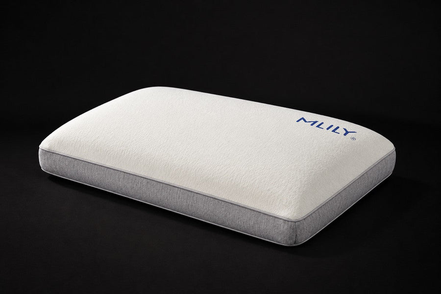 Serenity memory foam pillow with a soft cream cover and grey knit border | Modern Mattress Saskatchewan