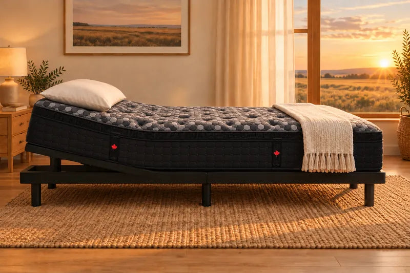 A mattress on an adjustable base in the Anti-Snore position