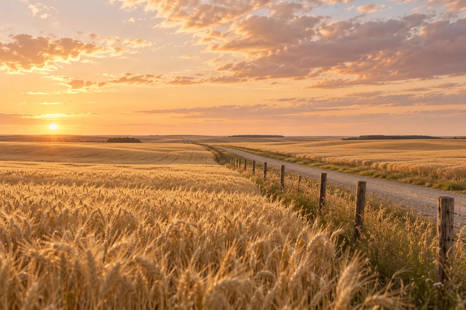 A golden Saskatchewan wheat field under a wide evening sky