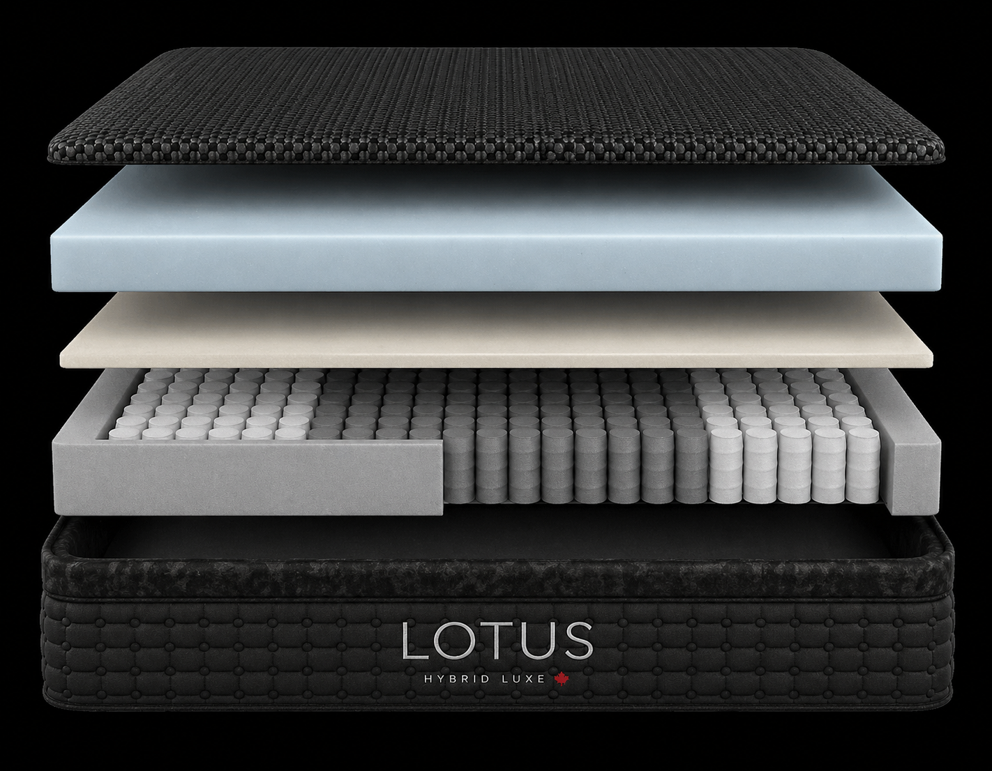 Hybrid Luxe layers — Cool Touch Knit, Arctic Luxe Adaptive Foam, Soypur Support, Zoned Pocket Coils