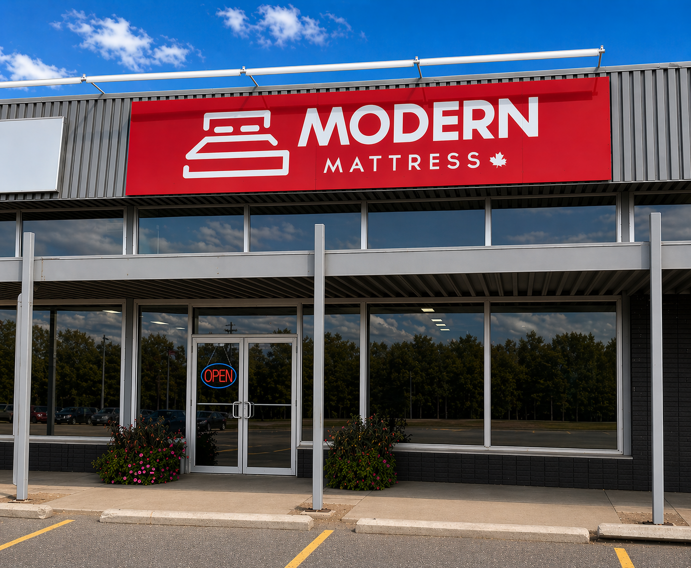 Modern Mattress Yorkton flagship storefront on Livingstone Street — Saskatchewan-owned since 2014