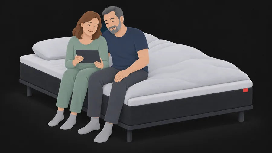 Bill and Susan answering sleep questions together on a tablet