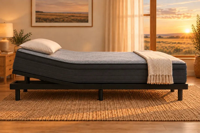 A mattress on an adjustable base in the Anti-Snore position