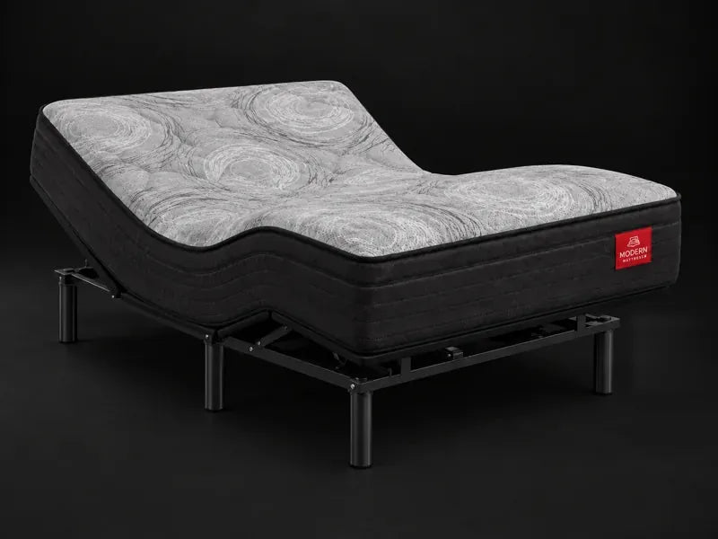 Studio mattress shown on an adjustable base; illustration of an adjustable setup
