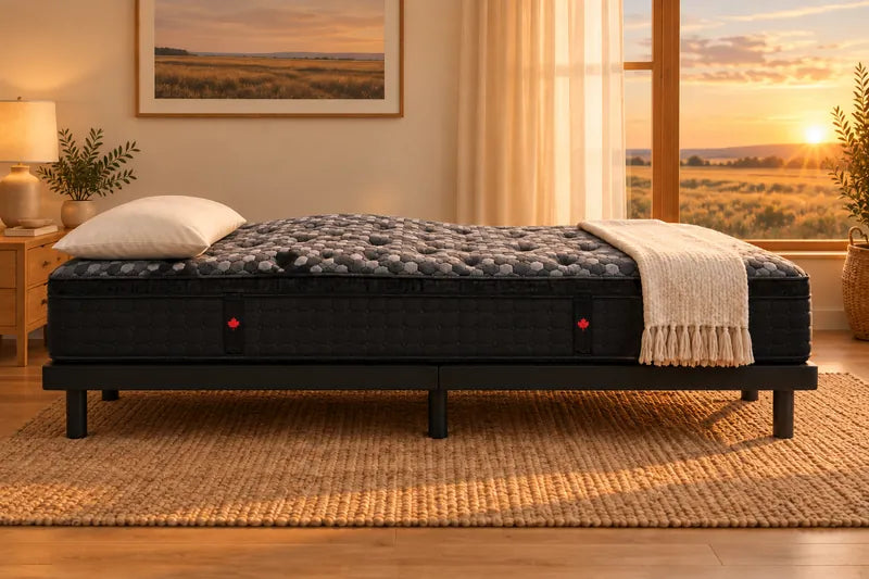 A mattress on an adjustable base flat with the lumbar support raised