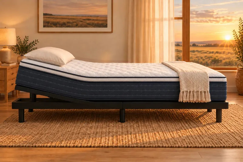 A mattress on an adjustable base in the Anti-Snore position