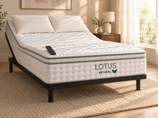 Lotus Natural on the Plus adjustable base with its remote