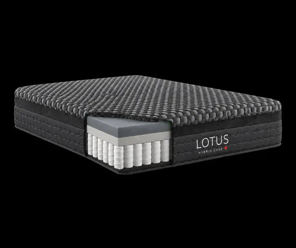 Hybrid Luxe Firm with a corner cut away: grey top foam over zoned pocket coils