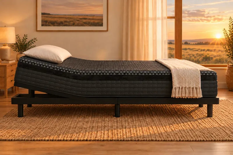 A mattress on an adjustable base in the Anti-Snore position