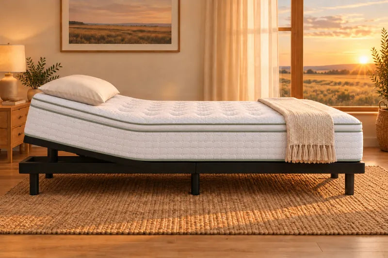 A mattress on an adjustable base in the Anti-Snore position