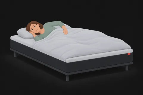 A woman lying awake on her side with a hand on her hip